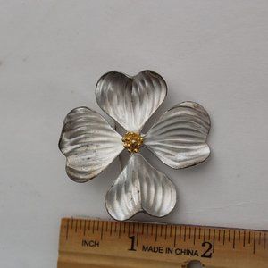 Signed AK Anne Klein Silver tone Textured Flower Dogwood Brooch / Pin